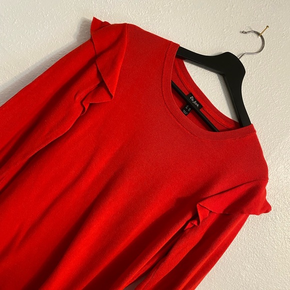 Du Jour Sweaters - Du Jour sz L Bold Red Sweater Top, Ruffle Sleeve, Feminine b2-24